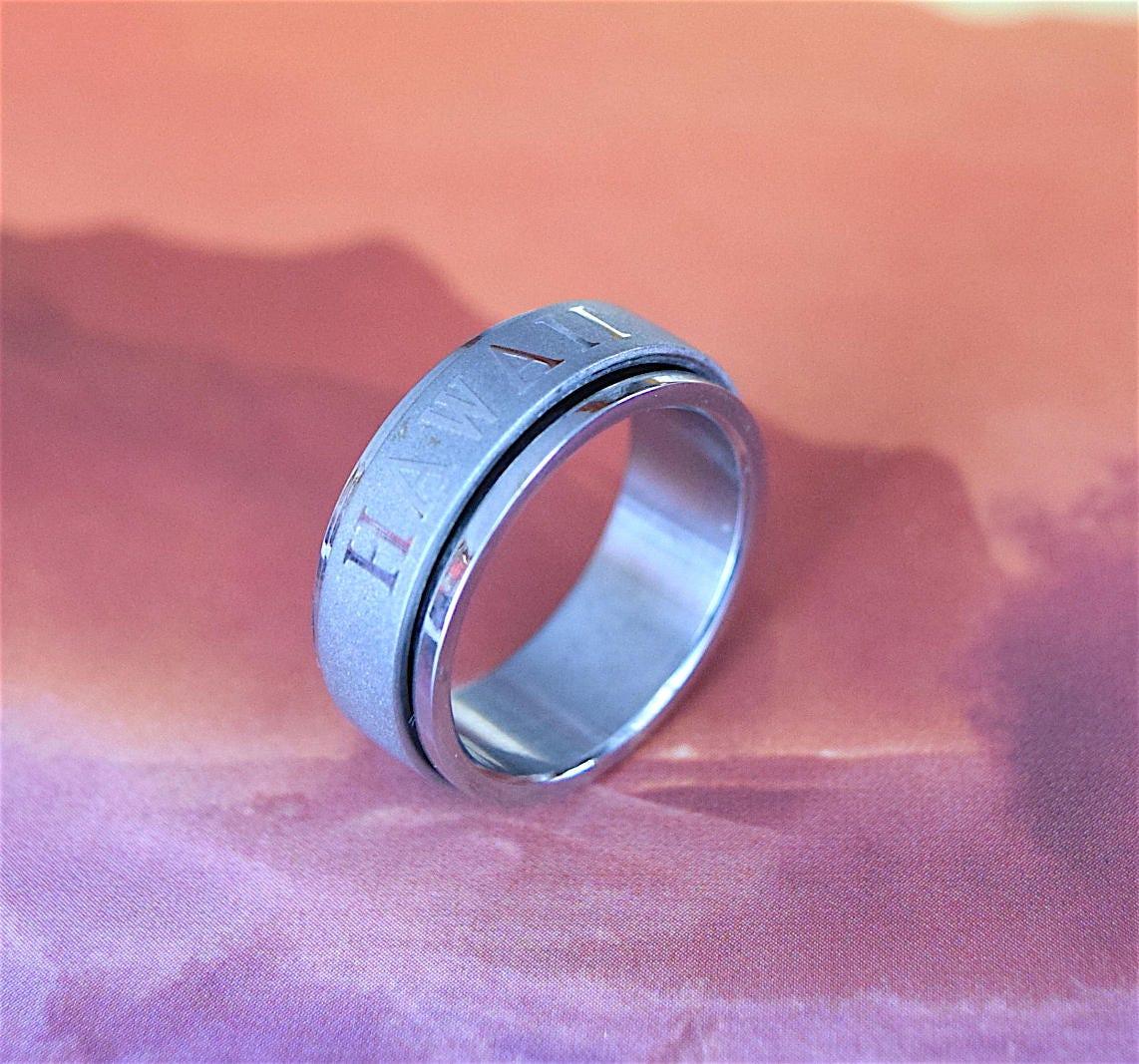 Handsome HAWAII Stainless Steel Ring, Hawaiian Stainless Steel Spinning Ring, R1101 Birthday Anniversary Mom Mother Gift, Island Jewelry - Hawaii Treasures Shop