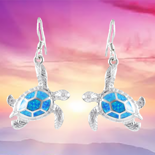 Gorgeous Hawaiian Large Blue Opal Sea Turtle Earrings - Hawaii Treasures Shop