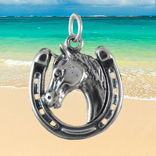 Beautiful Texan Horse on Horseshoe Necklace, Sterling Silver Horseshoe Pendant, N9448 Birthday Mother Wife Mom Gift, Texan Jewelry - Hawaii Treasures Shop