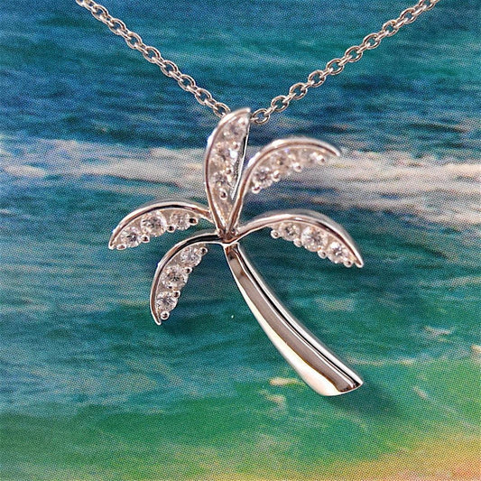 Beautiful Hawaiian Palm Tree Necklace, Sterling Silver Palm Tree CZ Pendant, N6009 Birthday Mom Wife Valentine Gift, Island Jewelry - Hawaii Treasures Shop