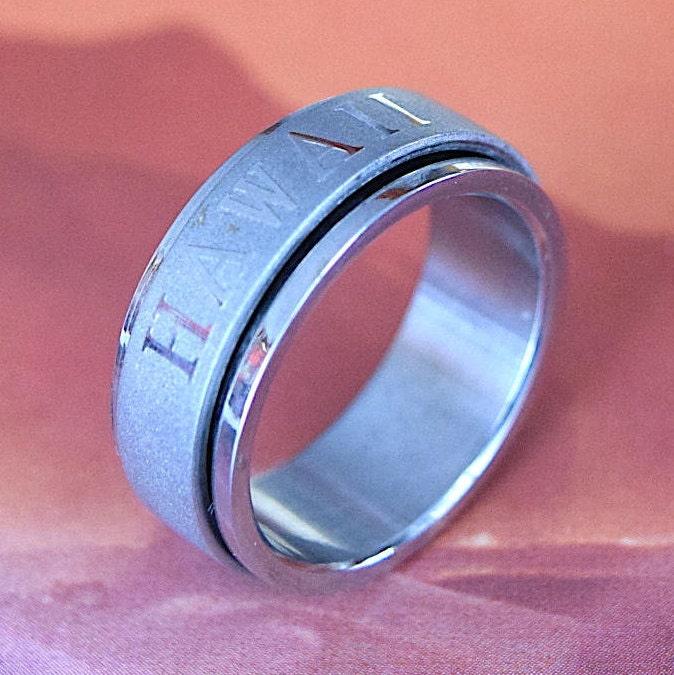 Handsome HAWAII Stainless Steel Ring, Hawaiian Stainless Steel Spinning Ring, R1101 Birthday Anniversary Mom Mother Gift, Island Jewelry - Hawaii Treasures Shop
