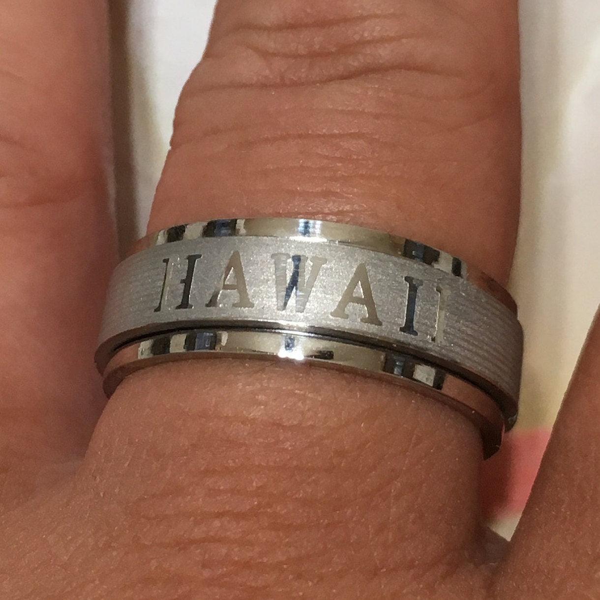 Handsome HAWAII Stainless Steel Ring, Hawaiian Stainless Steel Spinning Ring, R1101 Birthday Anniversary Mom Mother Gift, Island Jewelry - Hawaii Treasures Shop