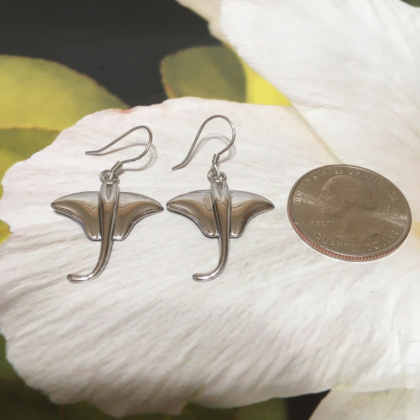Unique Hawaiian X-Large Stingray Earring, Sterling Silver Sting Ray Dangle Earring, E4153A Birthday Wife Mom Mother Gift, Island Jewelry - Hawaii Treasures Shop
