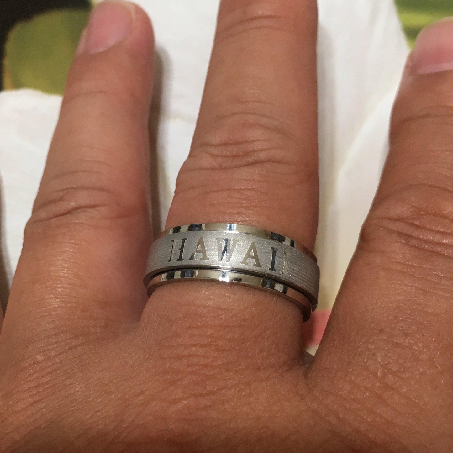 Handsome HAWAII Stainless Steel Ring, Hawaiian Stainless Steel Spinning Ring, R1101 Birthday Anniversary Mom Mother Gift, Island Jewelry - Hawaii Treasures Shop