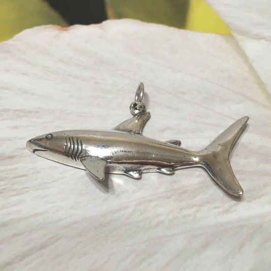 Unique Hawaiian Large Shark Necklace, Sterling Silver Shark Pendant, N8311 Birthday Mom Gift, Statement PC - Hawaii Treasures Shop
