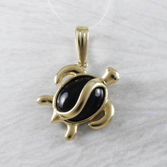 Gorgeous Genuine Black Coral Sea Turtle Pendant, 14KT Solid Yellow Gold Black Coral Sea Turtle Pendant P9201 Birthday Mom Gift, Statement PC - Hawaii Treasures Shop