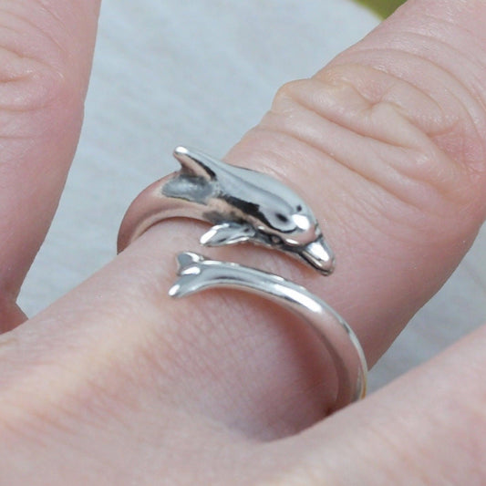 Adjustable Unique Beautiful Hawaiian Dolphin Ring, Sterling Silver Dolphin Adjustable Ring, R2390 Birthday Anniversary Mom Mother Gift - Hawaii Treasures Shop