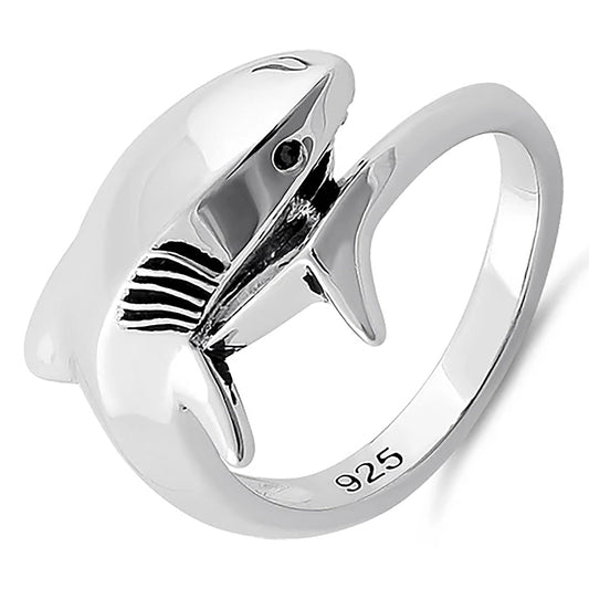 Unique Hawaiian Large Shark Ring, Sterling Silver Killer Shark Ring, R2358 Anniversary Birthday Mother Gift, Island Jewelry, Statement PC - Hawaii Treasures Shop