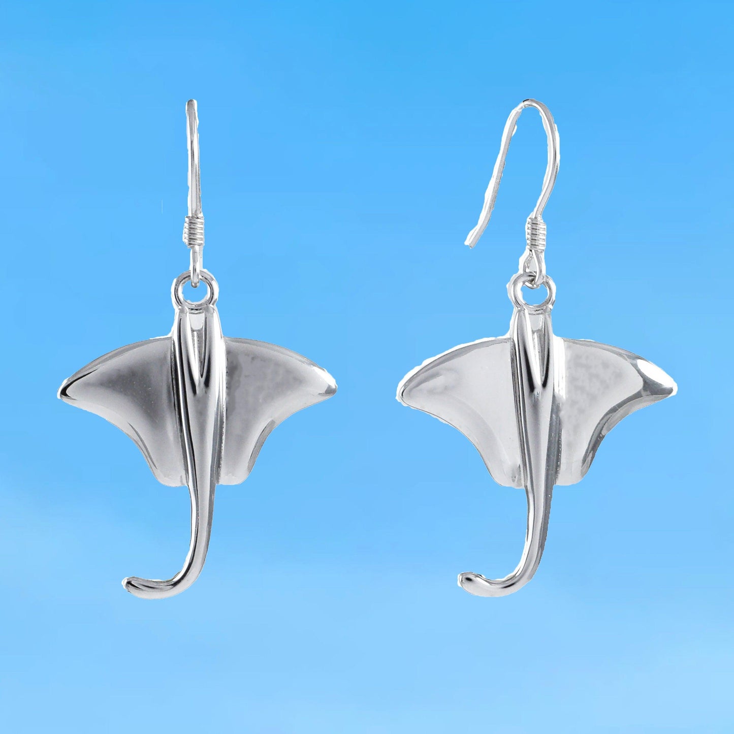 Unique Hawaiian X-Large Stingray Earring, Sterling Silver Sting Ray Dangle Earring, E4153A Birthday Wife Mom Mother Gift, Island Jewelry - Hawaii Treasures Shop