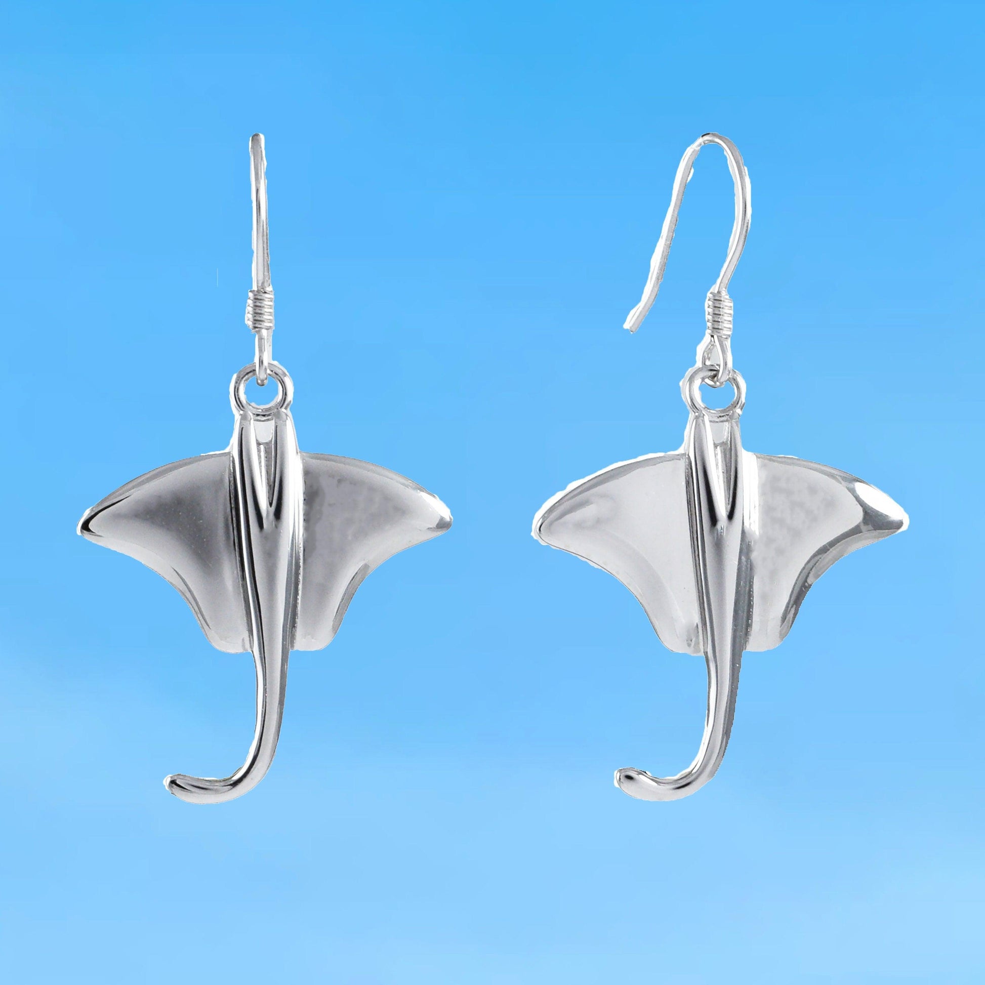 Unique Hawaiian X-Large Stingray Earring, Sterling Silver Sting Ray Dangle Earring, E4153A Birthday Wife Mom Mother Gift, Island Jewelry - Hawaii Treasures Shop