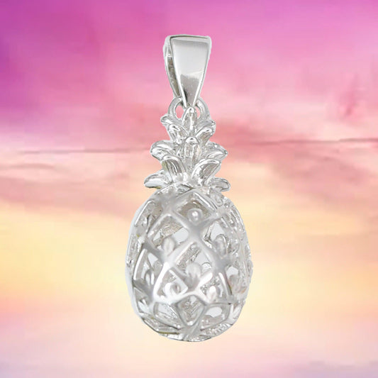 Beautiful Hawaiian Pineapple Necklace, Sterling Silver 3D Pineapple Pendant, 3 Dimensional, N2026 Birthday Anniversary Mom Wife Girl Gift - Hawaii Treasures Shop