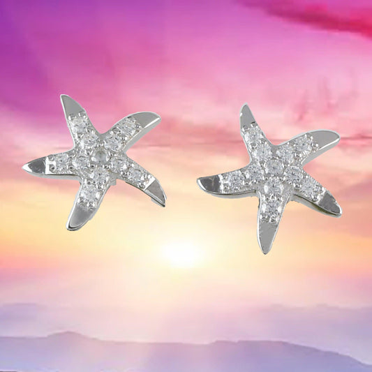 Unique Beautiful Hawaiian Starfish Earring, Sterling Silver Star Fish CZ Stud Earring, E4017 Birthday Mom Mother Gift, Island Jewelry - Hawaii Treasures Shop