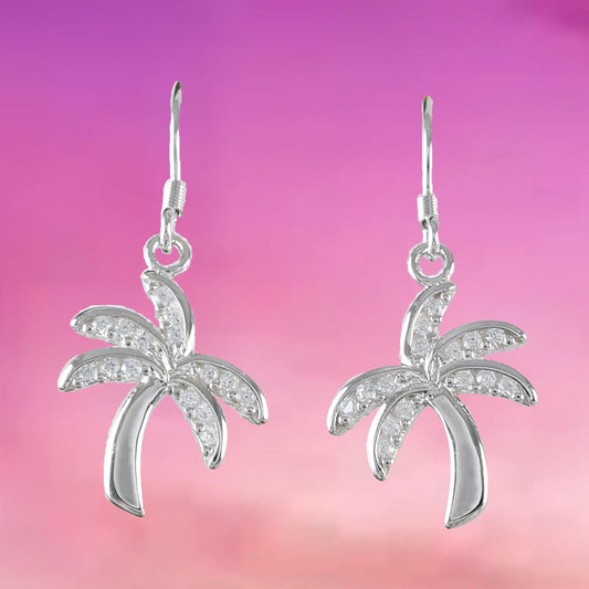 Beautiful Hawaiian Palm Tree Earring, Sterling Silver Palm Tree CZ Dangle Earring, E4022A Birthday Mom Mother Gift, Island Jewelry - Hawaii Treasures Shop
