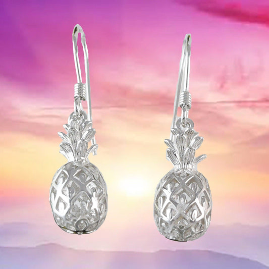 Beautiful Hawaiian 3D Pineapple Earring, Sterling Silver Pineapple Dangle Earring, E4120 Birthday Wife Mom Mother Gift, Island Jewelry - Hawaii Treasures Shop