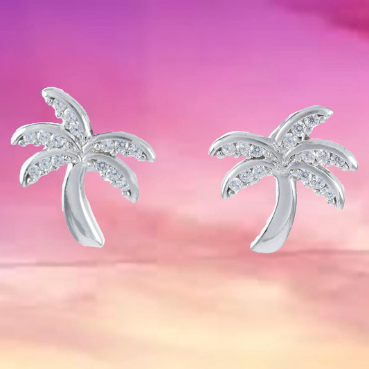 Beautiful Hawaiian Palm Tree Earring, Sterling Silver Palm Tree CZ Stud Earring, E4021 Birthday Mom Mother Gift, Island Jewelry - Hawaii Treasures Shop
