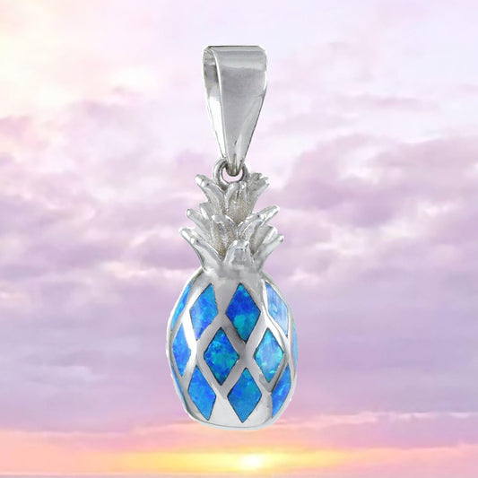Unique Beautiful Hawaiian 3D Blue Opal Pineapple Necklace, Sterling Silver Blue Opal Pineapple Pendant, N8386 Birthday Mom Mother Gift - Hawaii Treasures Shop