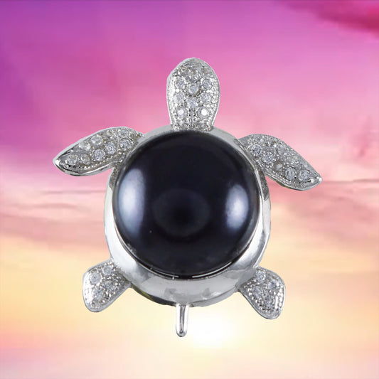 Unique Hawaiian Genuine Black Pearl Sea Turtle Necklace, Sterling Silver Black Pearl Turtle CZ Pendant, N8868 Birthday Mom Gift - Hawaii Treasures Shop