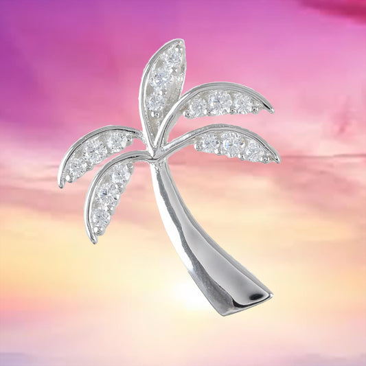 Beautiful Hawaiian Large Palm Tree Necklace, Sterling Silver Palm Tree CZ Pendant, N6010 Birthday Wife Mom Mother Gift, Island Jewelry - Hawaii Treasures Shop