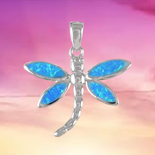 Beautiful Hawaiian Opal Dragonfly Necklace, Sterling Silver Blue Opal Dragonfly Pendant, N6146 Birthday Mother Mom Gift, Island Jewelry - Hawaii Treasures Shop