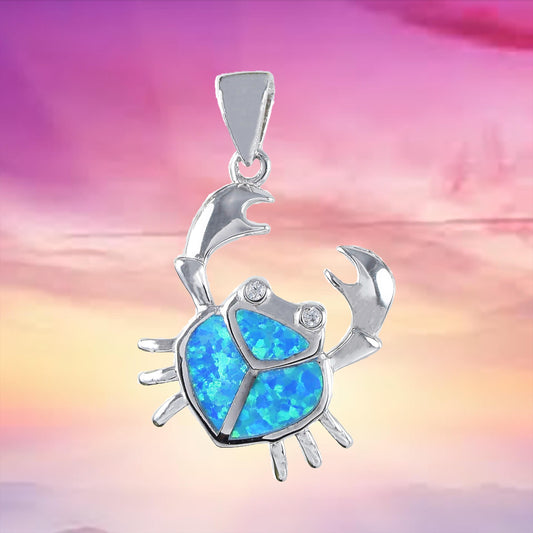 Unique Gorgeous Hawaiian Blue Opal Crab Necklace, Sterling Silver Blue Opal Crab CZ Eye Pendant, N6163 Birthday Mother Wife Mom Gift - Hawaii Treasures Shop