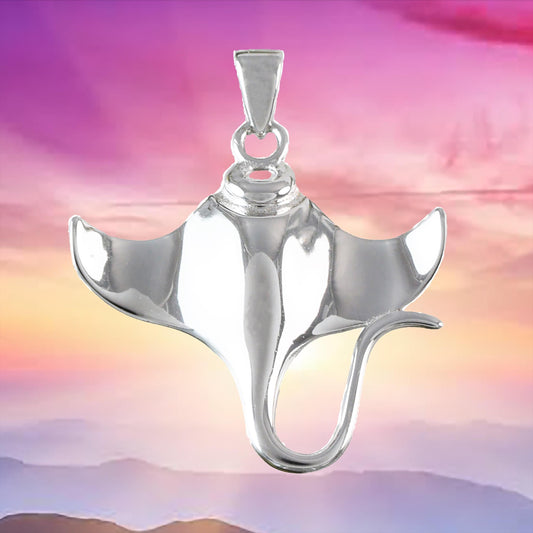 Beautiful Hawaiian Manta Ray Necklace, Sterling Silver Manta Ray Pendant, N6106 Birthday Mother Wife Mom Gift, Island Jewelry - Hawaii Treasures Shop